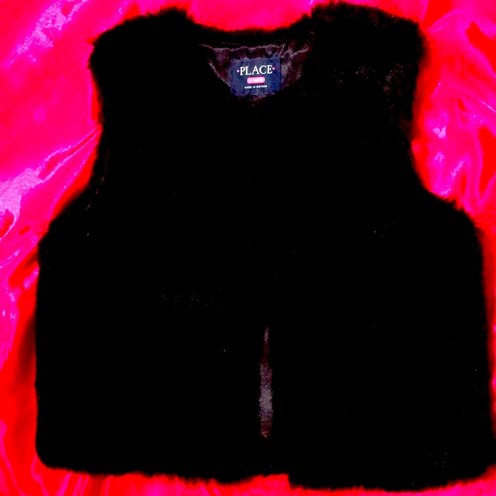 PLACE VEST Faux Fur Black NEW child Sz 10/12